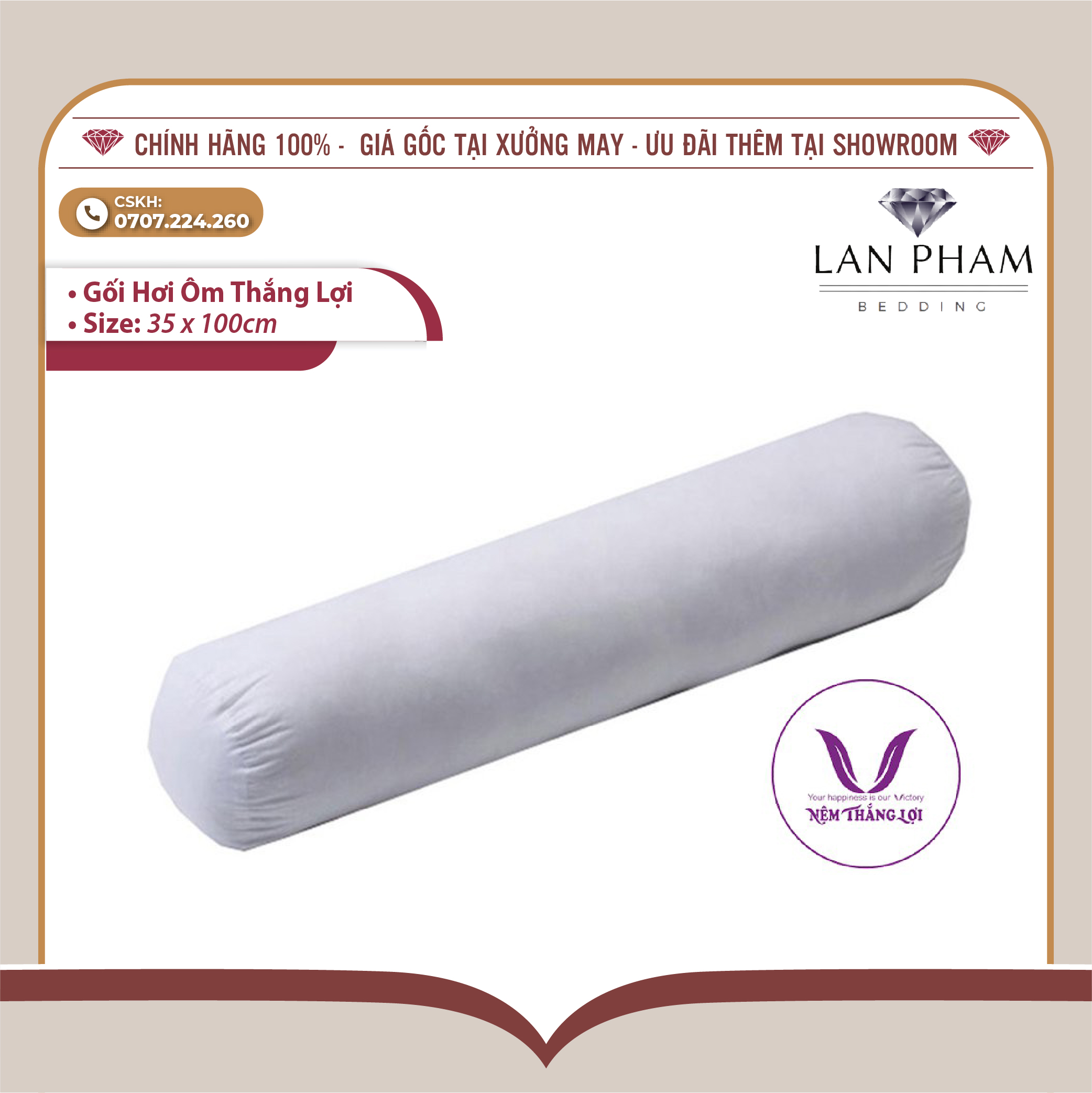 - gối ôm bông gòn thắng lợi size 35 x 100cm