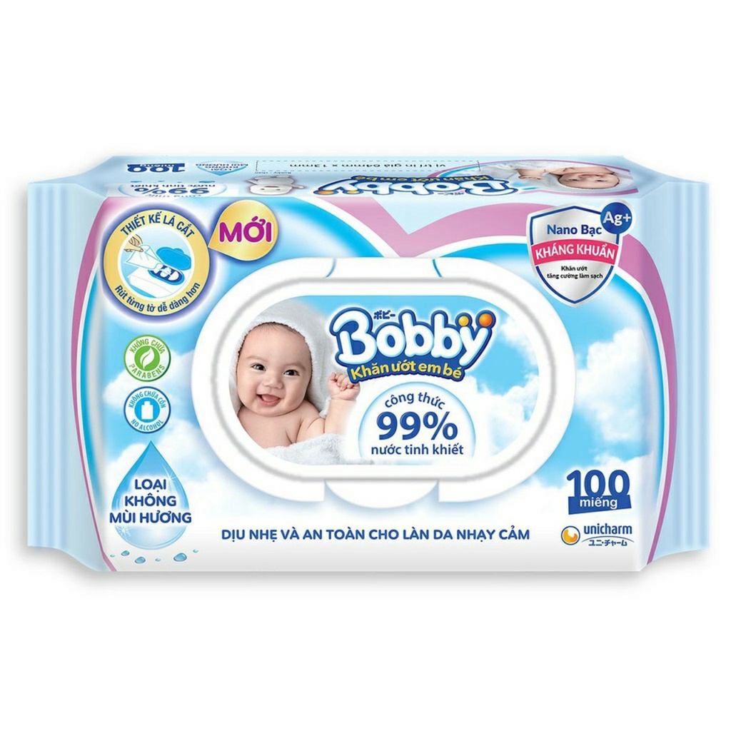 Khăn ướt bobby care 100 miếng/gói không mùi & có mùi