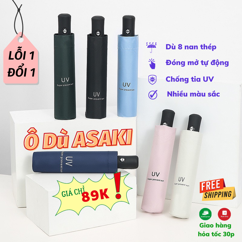Ô che mưa ô dù gấp gọn nhiều màu sắc bỏ túi tiện lợi ô dù asaki