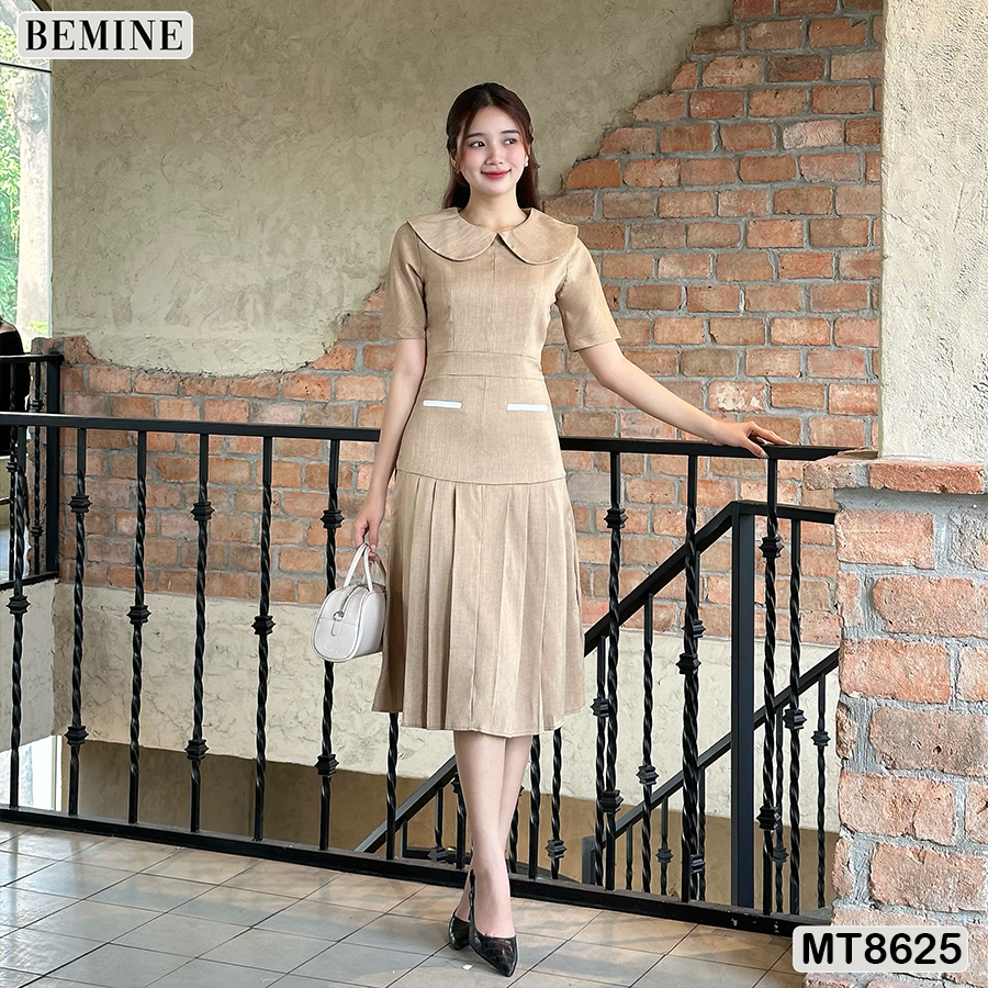 Đầm thiết kế cổ bèo tùng xếp ly bemine mt8625