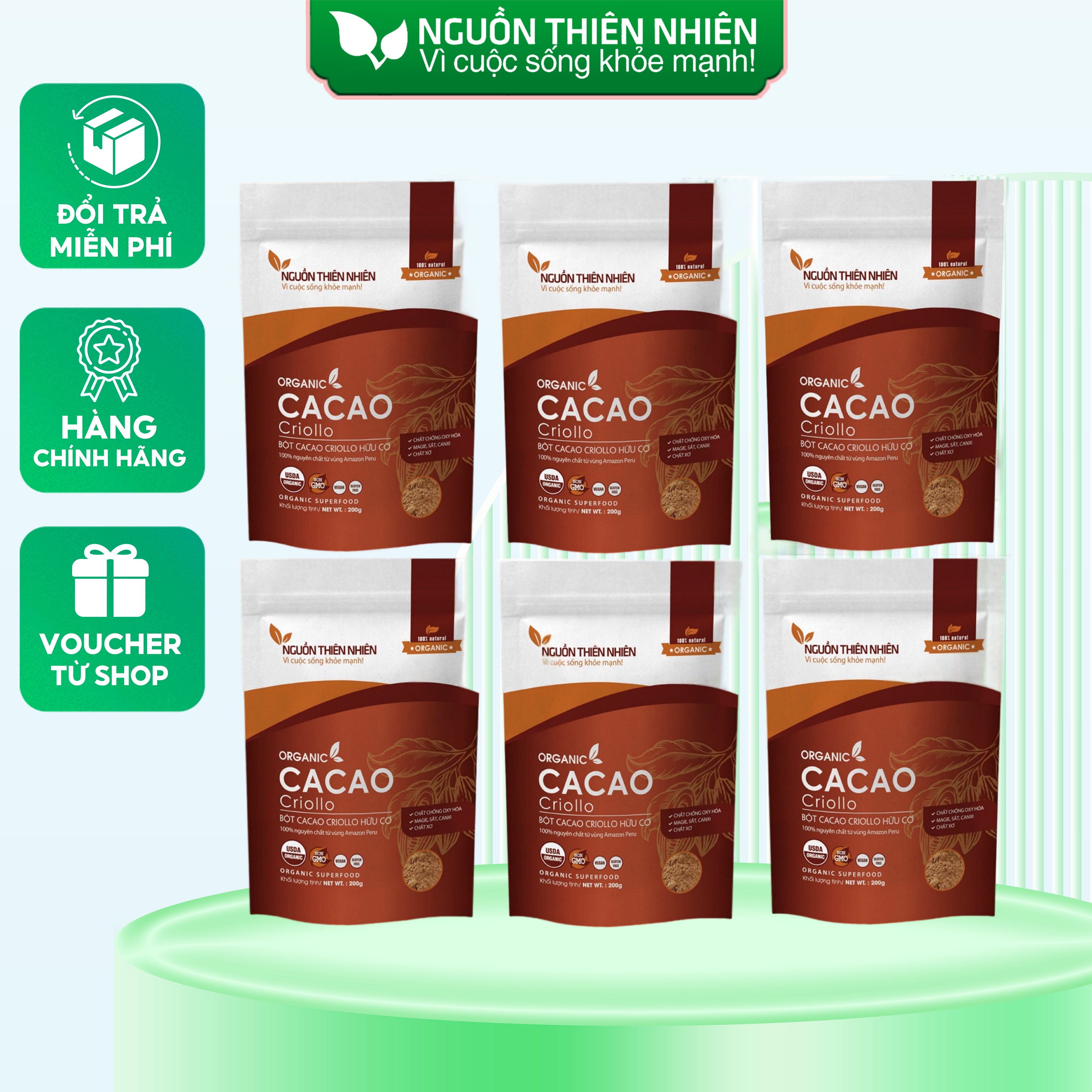 Combo 6 Túi Bột Cacao Peru Criollo Hữu Cơ không đường 200g Nguồn Thiên Nhiên