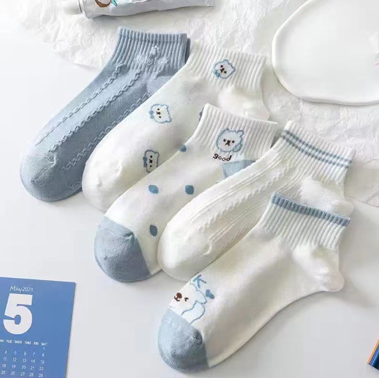 Set 10 đôi tất vớ nữ ngắn cổ gấu blue