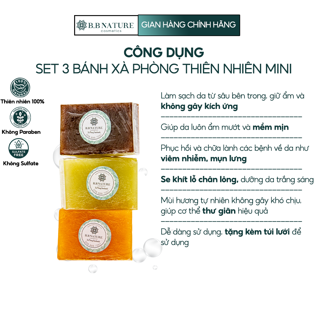 Combo 3 xà bông sinh dược 100% thiên nhiên mini 50gr - b.b nature