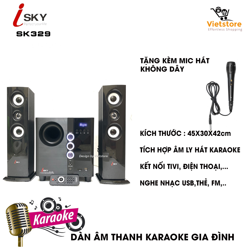 Dàn âm thanh tại nhà - loa vi tính lớn hát karaoke âm thanh đỉnh cao có kết nối Bluetooth USB Isky - SK329 (Tặng kèm Micro hát) - Vietstore