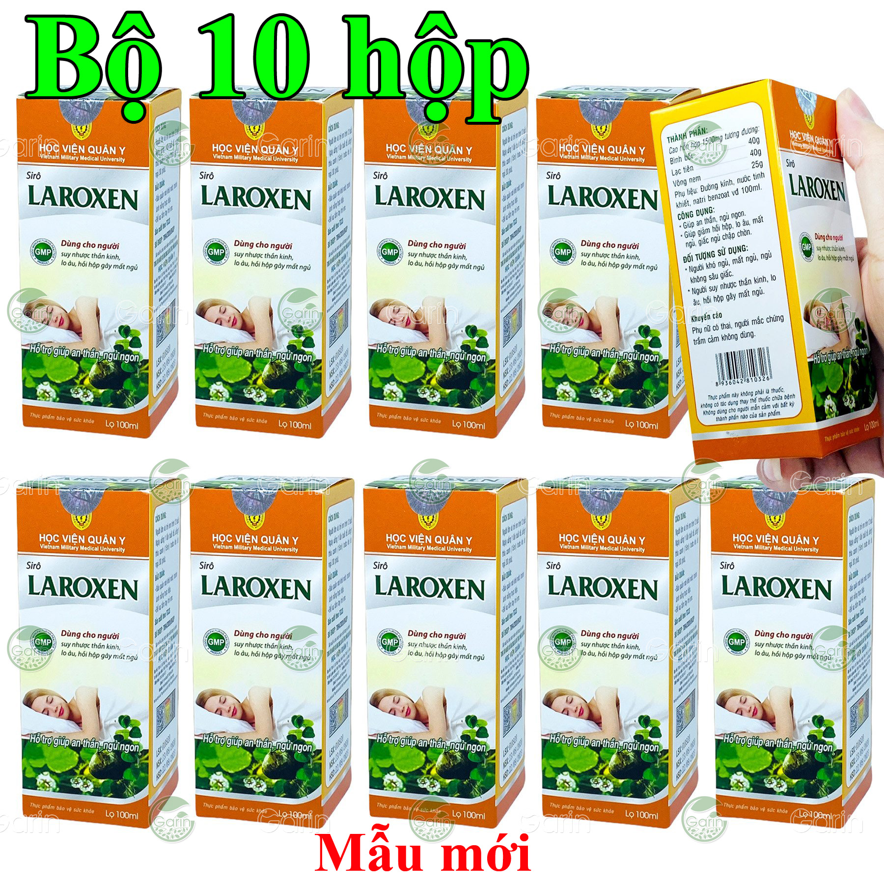 Liệu trình 10 hộp Siro thảo dược Laroxen Học Viện Quân Y (100ml x 10) giúp ngủ ngon và sâu giấc hơn giảm hồi hộp lo âu