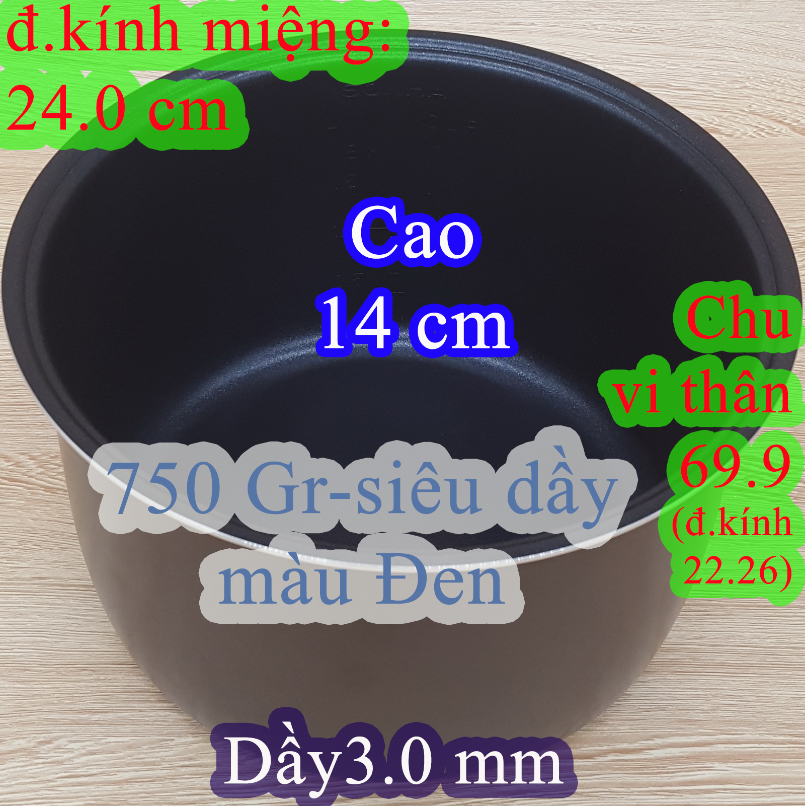 Lòng nồi cơm điện cao 14 cm 1.8 l siêu dầy nặng 750 gr màu đen