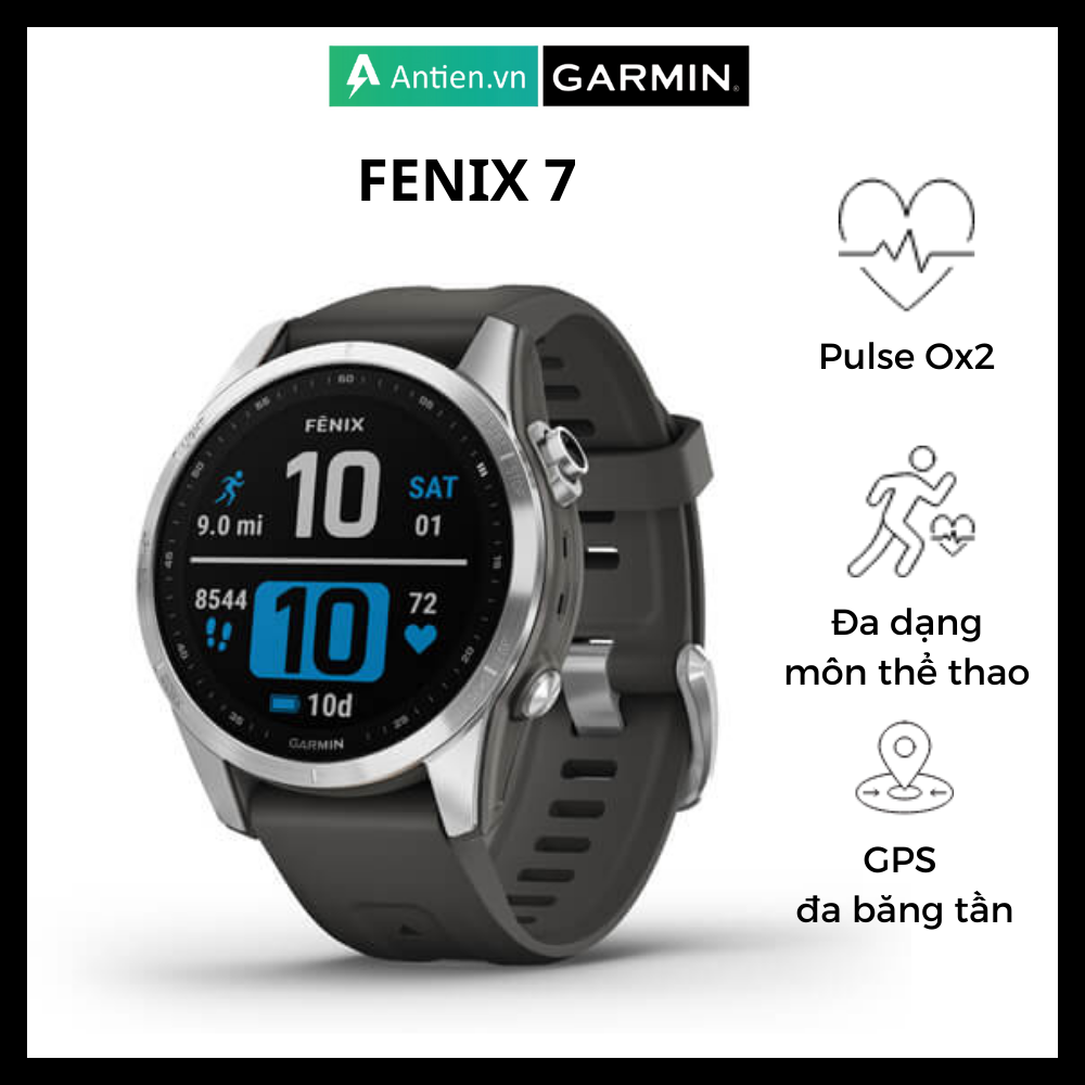 Đồng hồ thông minh Garmin Fenix 7 - Silver with Graphite Silicone Band