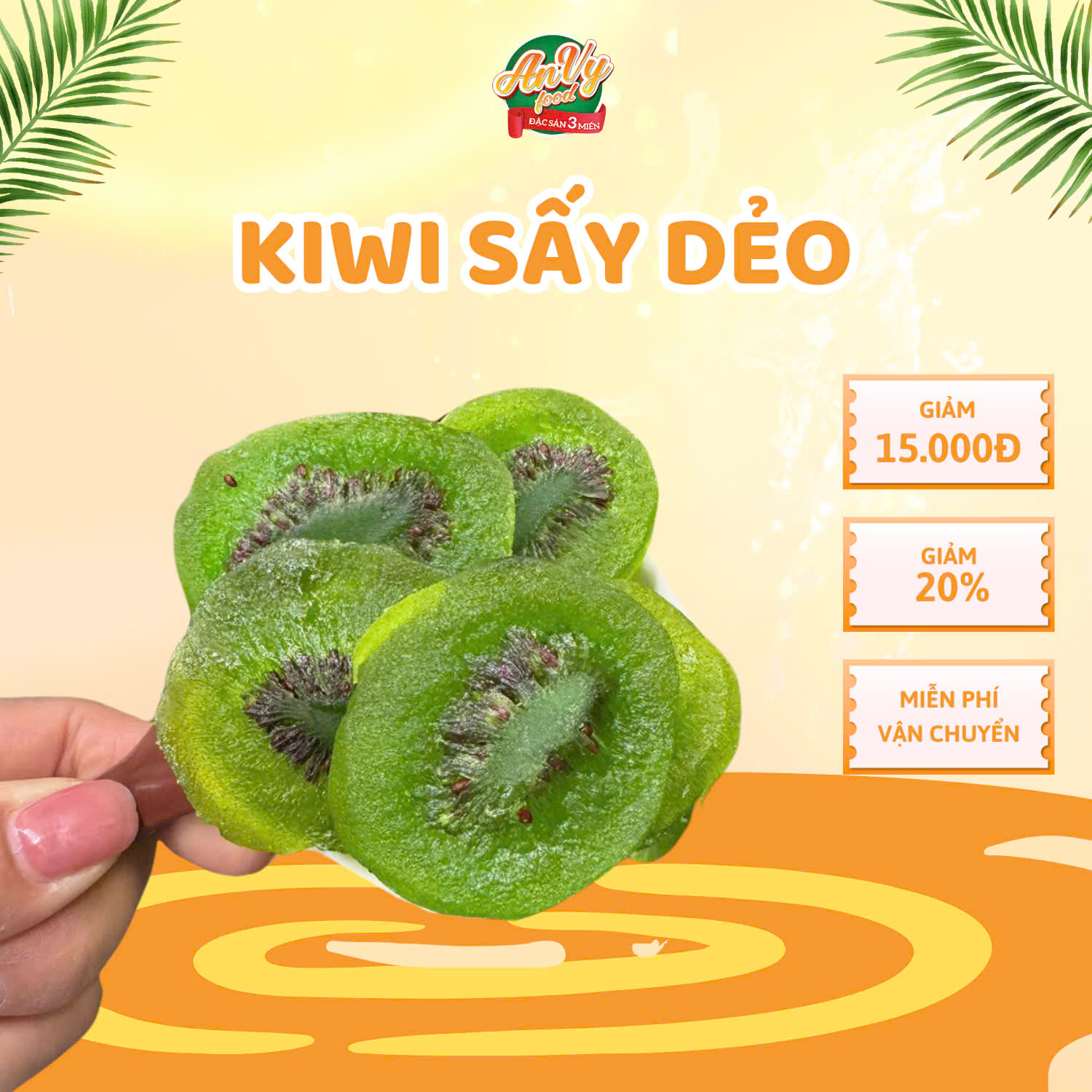 Kiwi Sấy Dẻo Không Đường / Mứt Kiwi Xanh Chua Ngọt- Hũ 450gr -