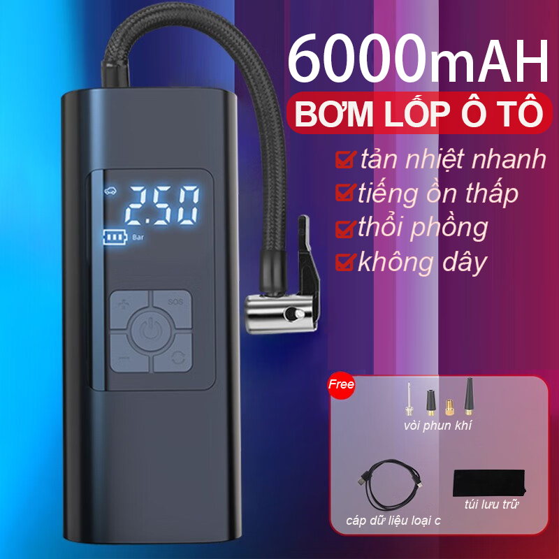 Máy bơm lốp ô tô tự động không dây, máy bơm lốp hơi 3 trong 1, máy bơm hơi điện không dây cầm tay cao cấp,bơm lốp ô tô, xe máy