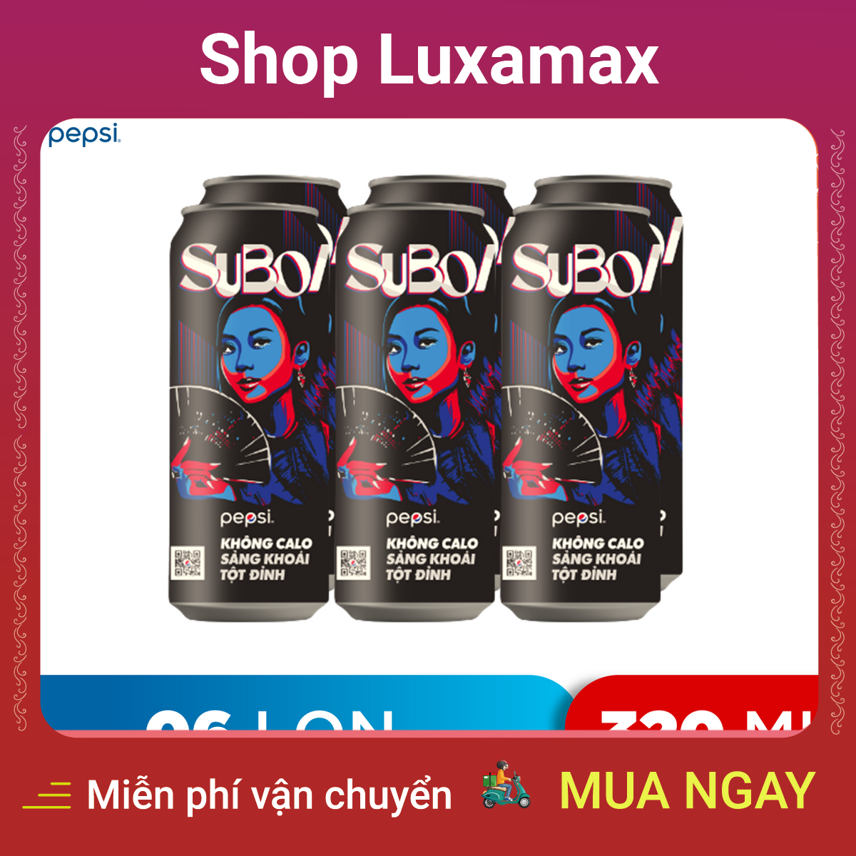 lốc 6 lon nước uống có gaz pepsi không calo (320ml lon) dtk93853755 - shop luxamax - 6 cans of drinking water with gaz pepsi without calories (320ml cans) 3