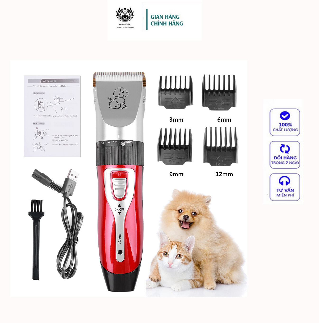 Tông đơ cắt tỉa lông cho thú cưng-Tông đơ cắt tỉa lông chó mèo JC-0817 Tặng Kèm Lược Trải Lông