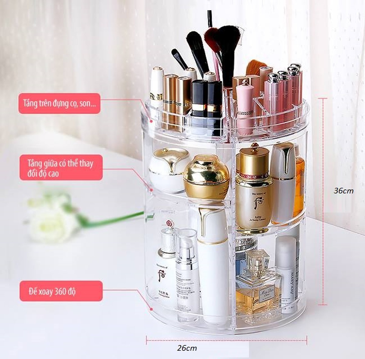 Kệ mỹ phẩm xoay 360 độ - Nội Thất Phòng Ngủ– Tủ Chứa Mỹ Phẩm– Sắp Xếp Không Gian Phòng Ngủ – Hộp Chứa Đồ - Hộp Lưu Trữ - Kệ Đựng Đồ Đa Năng – Khay Đựng Mỹ Phẩm – Kệ Để Đồ Mỹ Phẩm –Trang Điểm – Làm Đẹp