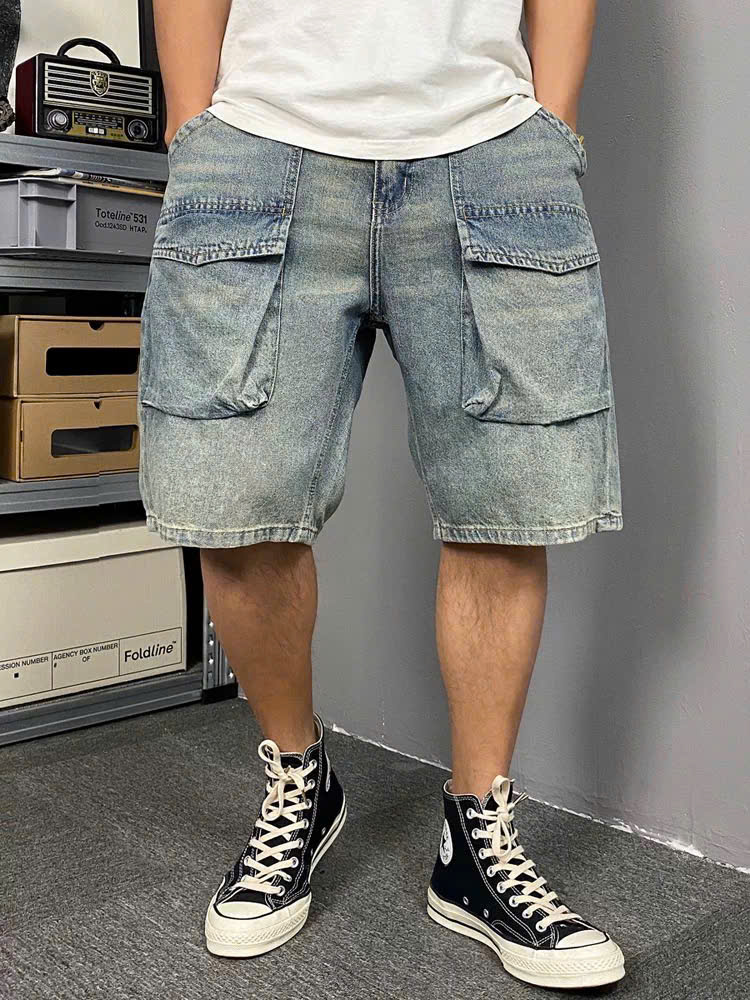Quần Short Jean Nam Túi Hộp Chất Vải Dày Dặn Loại 1, Quần Đùi Bò Phong Cách Đường Phố Cá Tính - QSHORTJEAN205