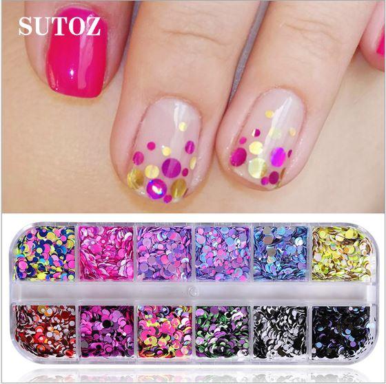 Khay 12 ô kim tuyến tròn trộn size trộn màu trang trí móng