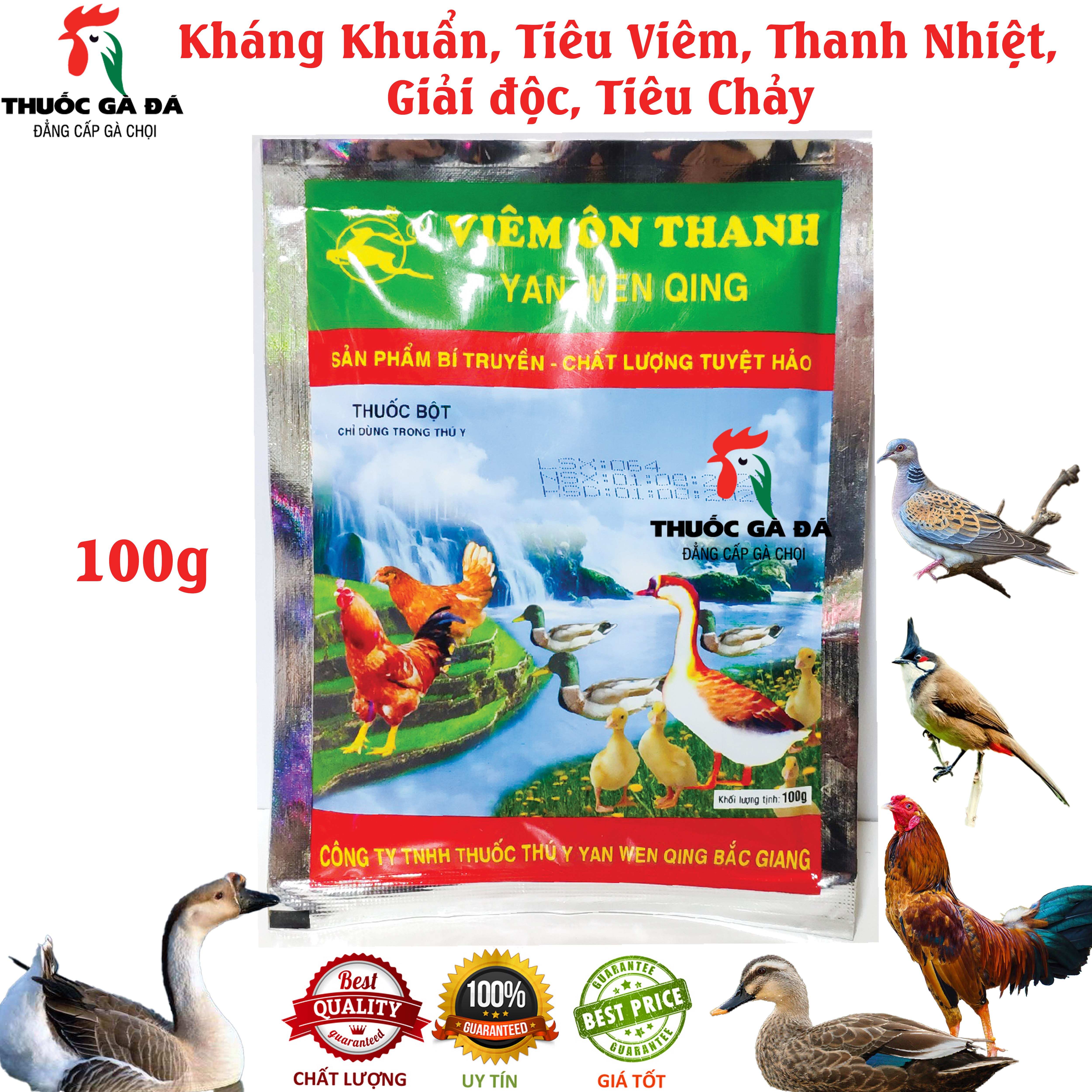 Viêm Ôn Thanh Dạng bột -Gói 100g, Tiêu chảy, Phân xanh, phân trắng,Chướng bụng. Heo, Trâu,Bò,gà, vịt,ngan
