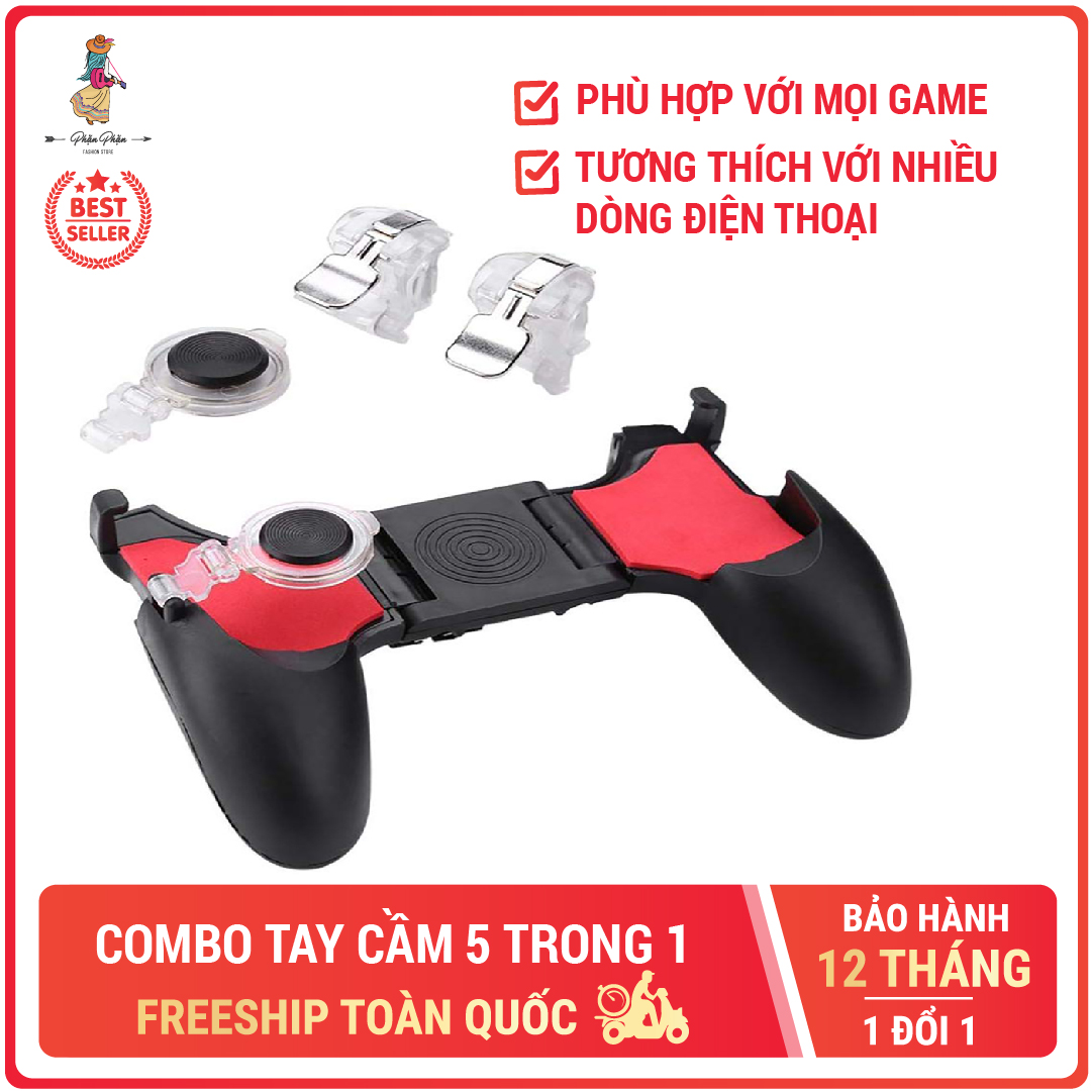 Combo tay cầm 5 trong 1 chơi game mobile Free Fire PUBG ROS làm mát máy BELLA925