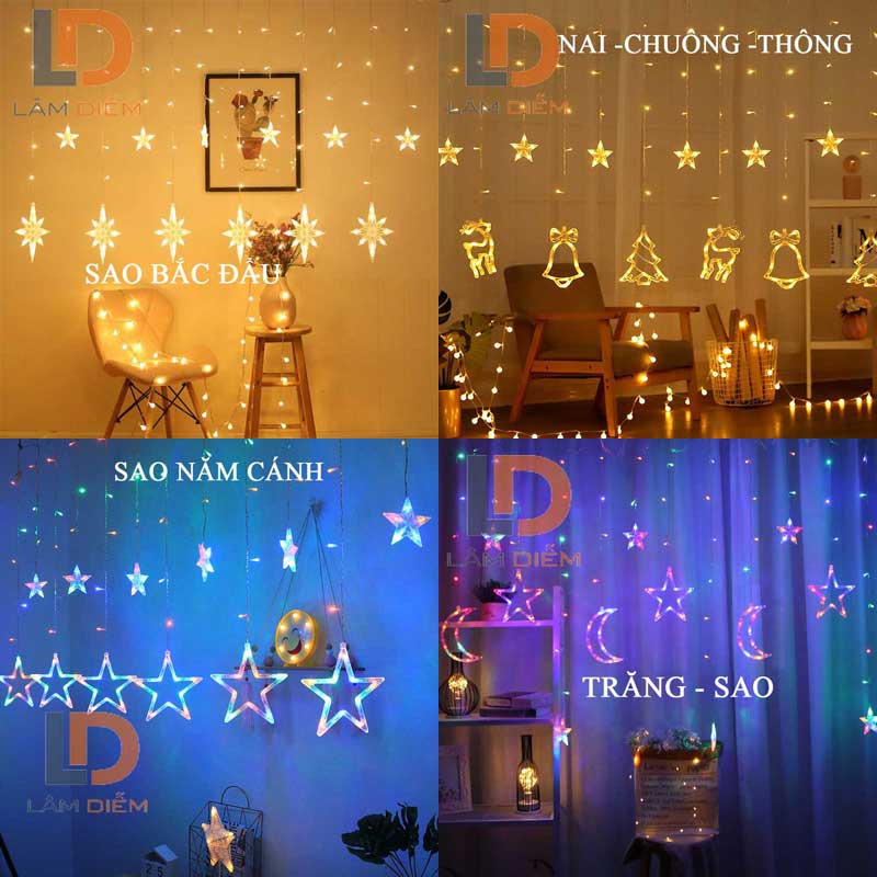 Đèn led trang trí rèm 2m5 12 dây thả có nhiều kiểu
