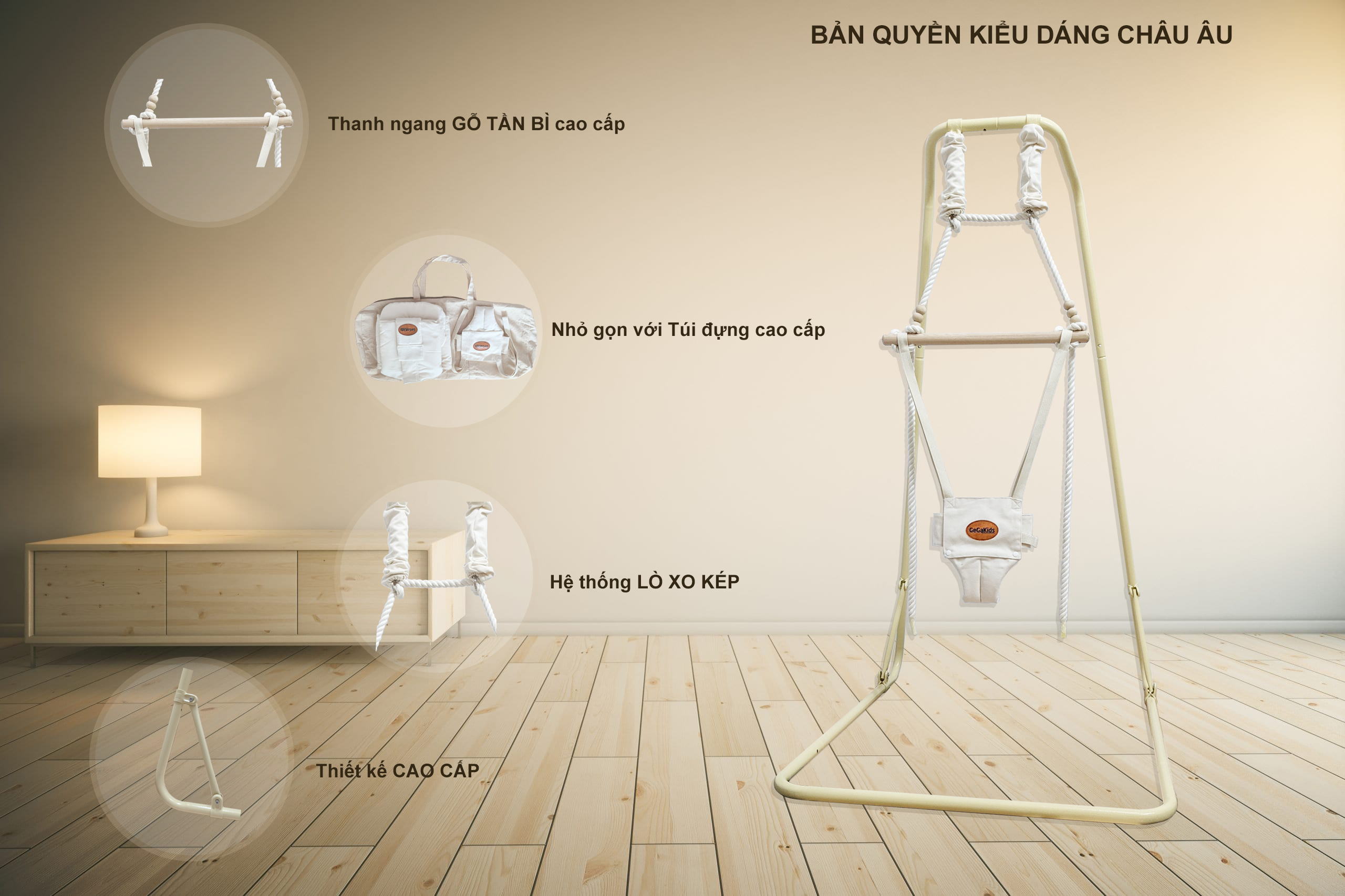 Combo 2 trong 1 - xích đu nhún nhảy và xích đu cho bé - gegakids việt nam - kiểu dáng châu âu