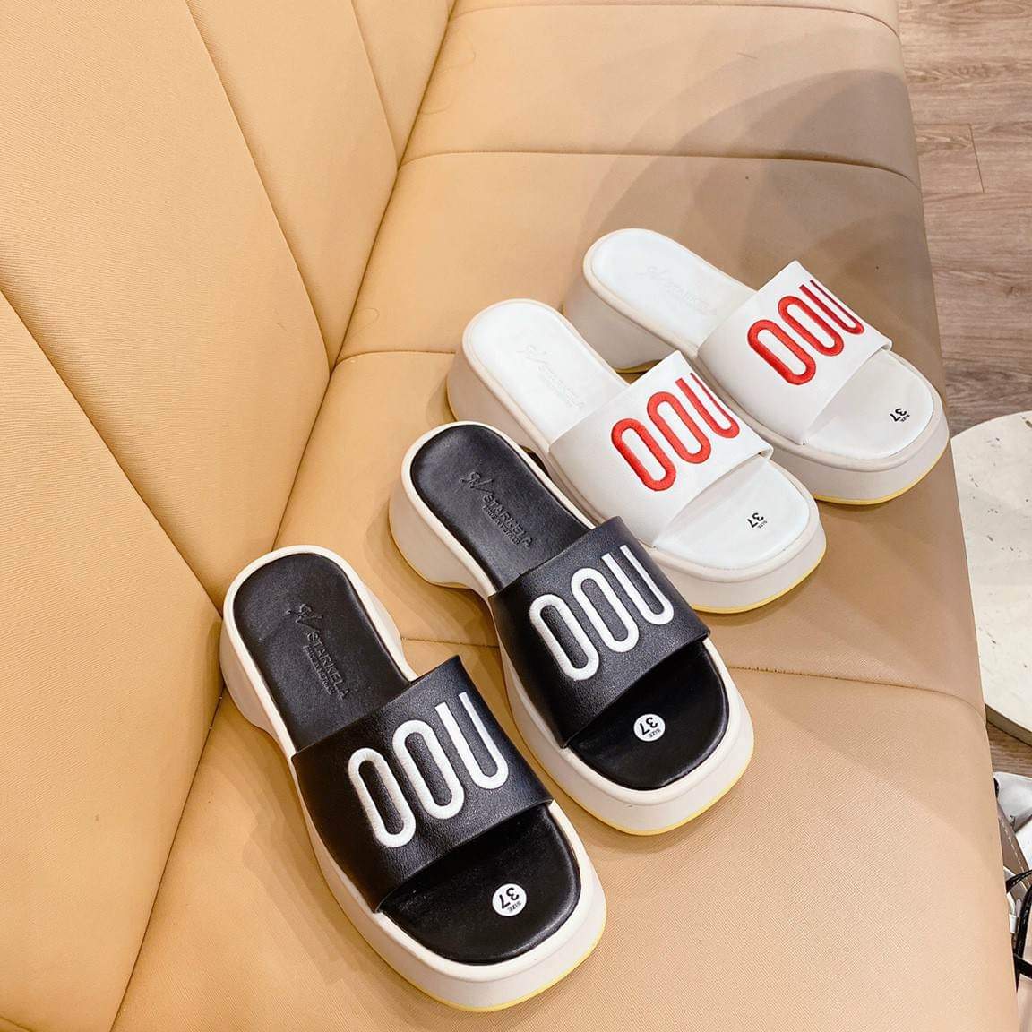 Dép bánh mỳ quai ngang thêu chữ hàng quảng châu cao cấp