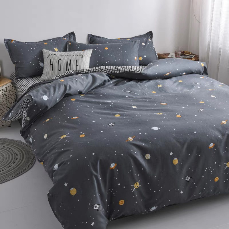 Bộ vỏ chăn ga gối 4 món Cotton Poly Lidaco họa tiết vũ trụ