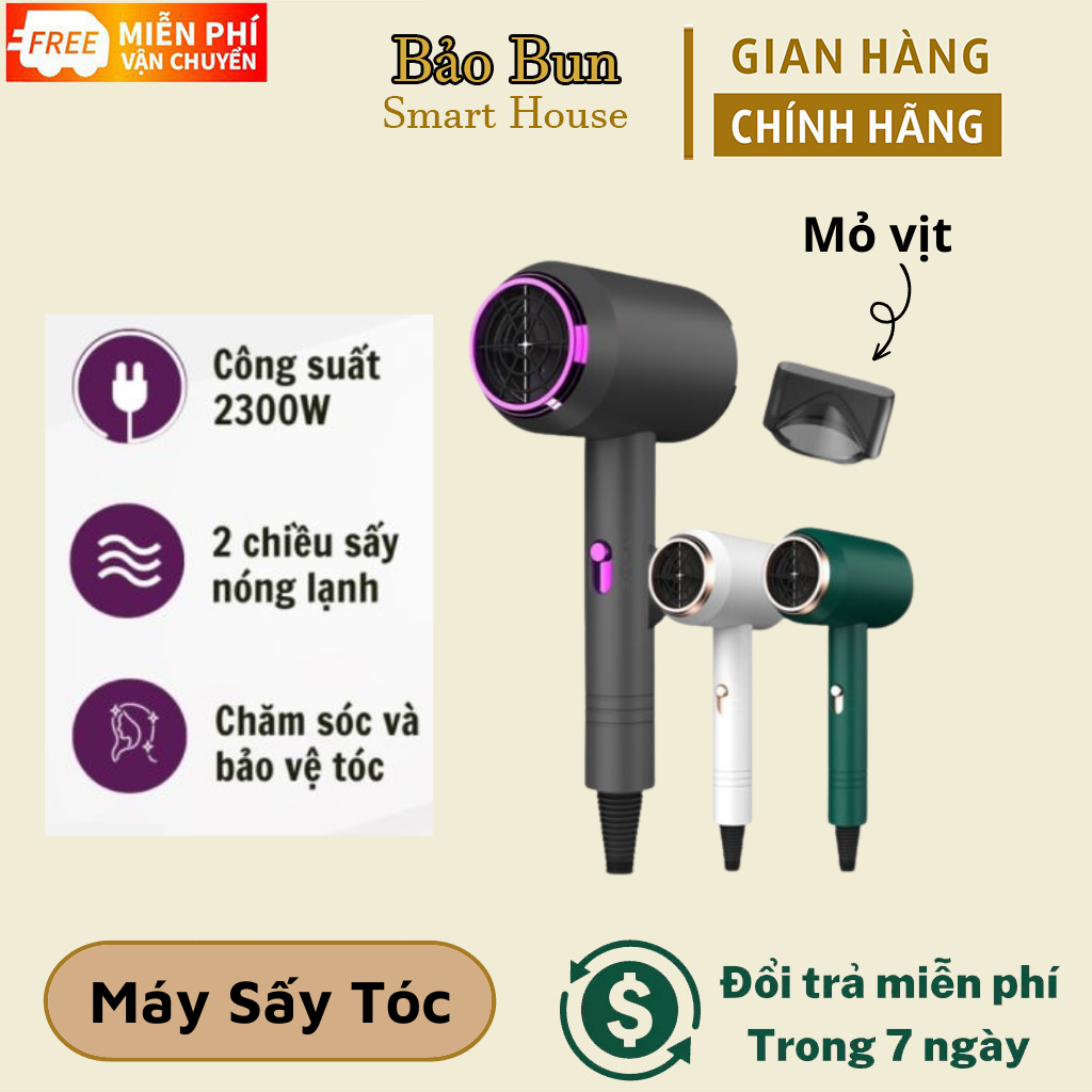 Máy sấy tóc 2 chiều nóng lạnh công suất lớn 2300w nhanh khô, 3 chế độ sấy, tạo kiểu, chăm sóc tóc chuẩn salon kèm mỏ vịt