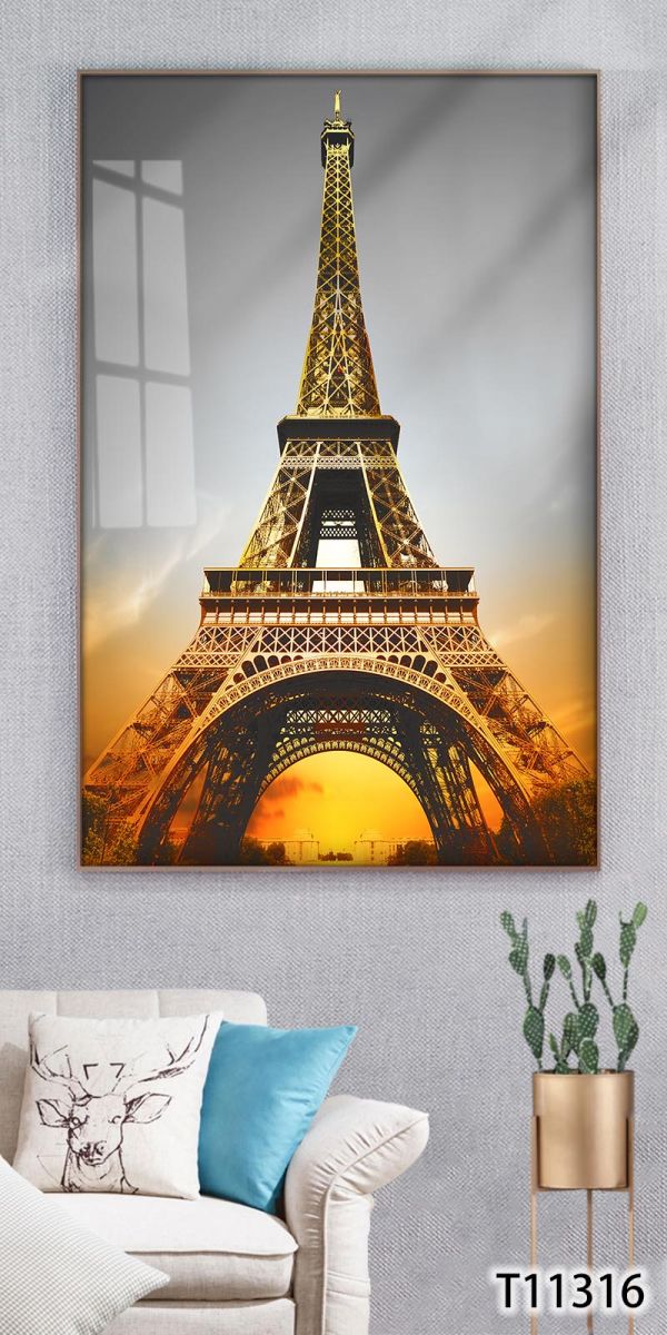 Tranh phòng khách văn phòng hiện đại Tháp Eiffel chất liệu bóng kiếng BK0248