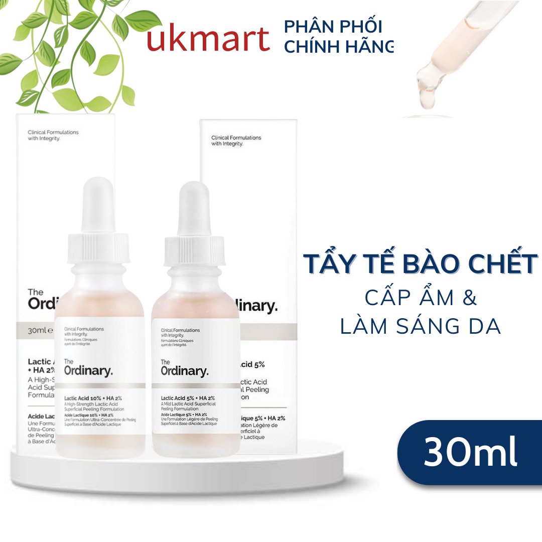 Tinh chất the ordinary lactic acid + ha 2% 30ml tẩy tế bào chết làm mịn bề mặt da, giảm thâm, căng bóng, trẻ hóa, săn chắc da