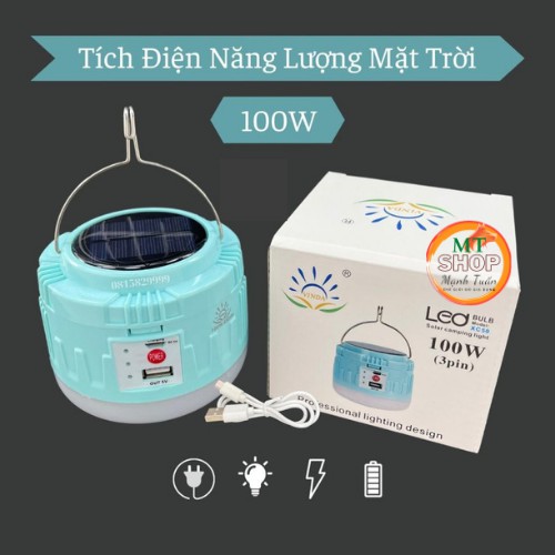[100w] Bóng Đèn Tích Điện Năng Lượng Mặt Trời 100W LED Bulb , Tích Hợp Sạc Dự Phòng Cho Điện Thoại, Móc Treo - Vinda - MTshop9x