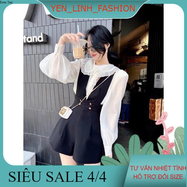 Set yếm mix áo tơ cổ bèo set tiểu thư cực xinh