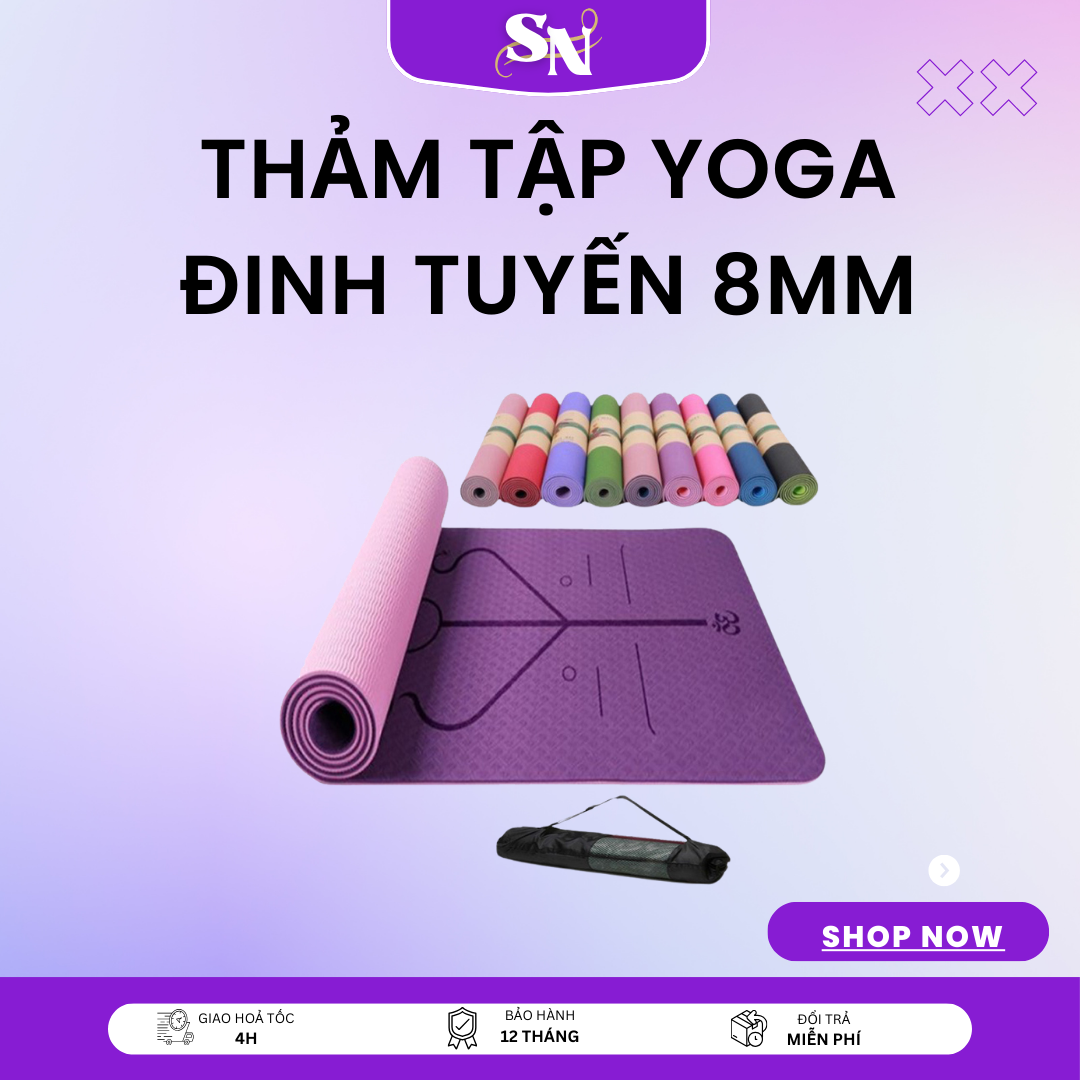 Thảm Yoga, Thảm Tập Yoga Định Tuyến TPE 2 Lớp 8MM, Chống Trượt Cao Cấp Thảm Tập Yoga Gym In Định Tuyến Caosu TPE 8mm Chống Trượt- Tặng Kèm Túi Đựng. Chính Hãng SUNO Top