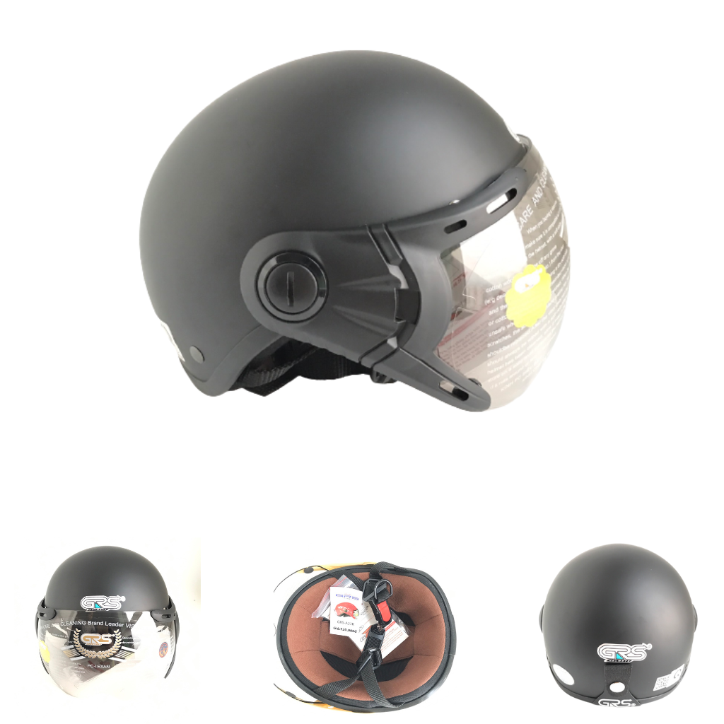 Mũ bảo hiểm nửa đầu có kính khói cao cấp - Vòng đầu 56-58cm - Hàng chính hãng - Bảo hành 12 tháng - GRS A33K Đen nhám