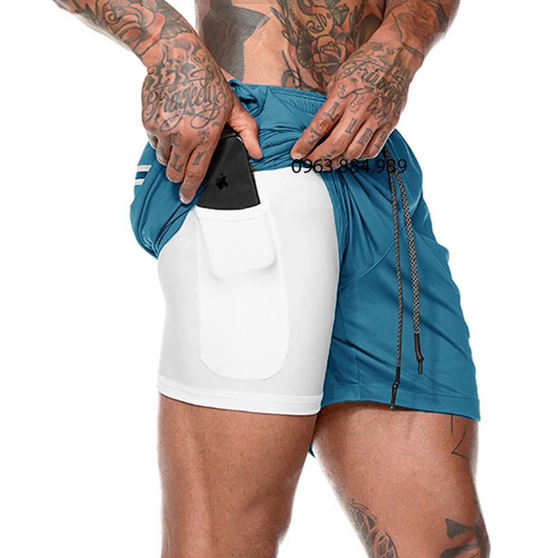 Quần 2 lớp AN.01 tập gym, chơi thể thao chất thun có giãn phối 2 lớp, 1 lớp trong thun mỏng, ôm bó thân