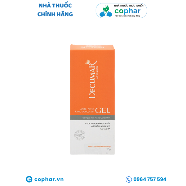 Gel Nano Curcumin Decumar ngừa mụn, mờ thâm sẹo tuýp 20g