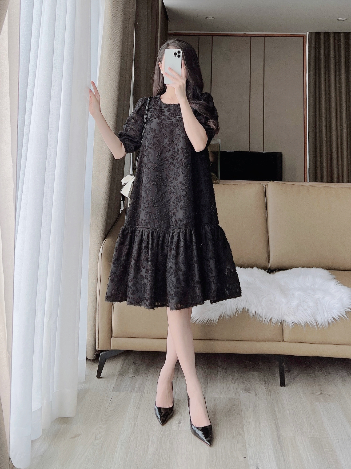 De leah - đầm suông hoa nổi can ren thang - thời trang thiết kế