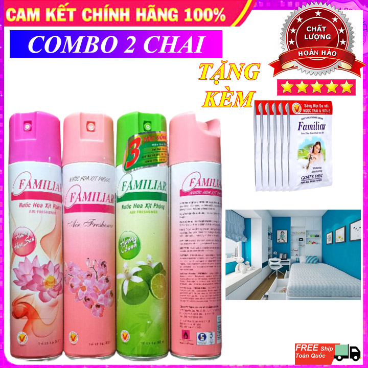 Combo 2 Chai Nước hoa xịt phòng Familiar 300ml [TẶNG NGAY] 1 Dây Sữa Tắm Tinh Chất Sữa Dê 12 Gói - Khử mùi ẩm mốc và khói thuốc