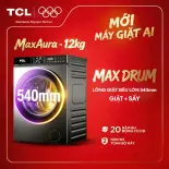 【Miễn Phí Lắp Đặt Cơ Bản Toàn Quốc】Máy Giặt Sấy TCL Max Aura 12KG - Động Cơ DD Inverter Cao Cấp - TWD120-C682DG - Máy Giặt Sấy Cửa Trước - Lồng Giặt Siêu Lớn