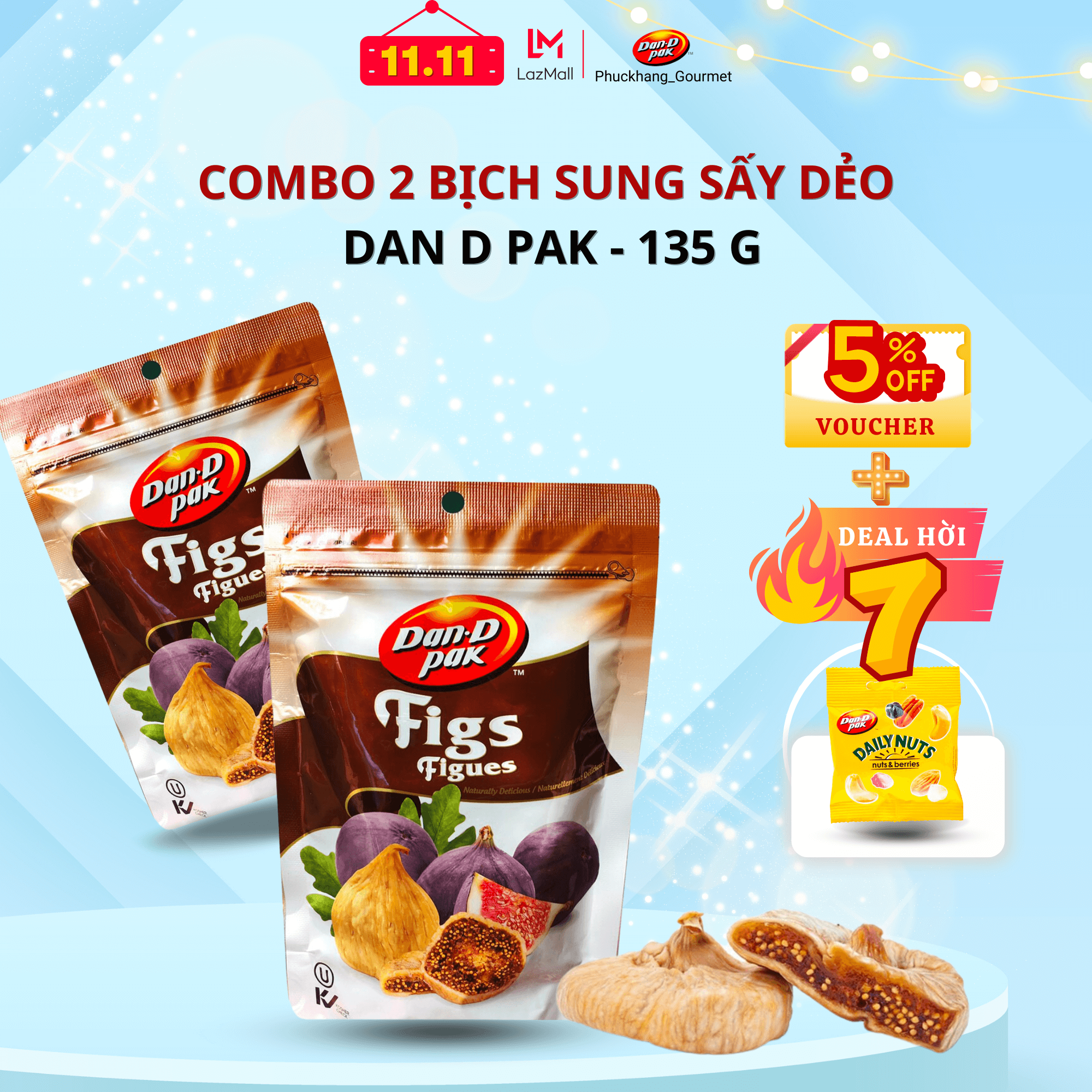 Combo 2 bịch sung sấy Thổ Nhĩ Kỳ Dan D Pak 135gr - Sung hoàn toàn tự nhiên, tiêu chuẩn quốc tế, dành cho chế độ ăn kiêng, tốt cho sức khoẻ