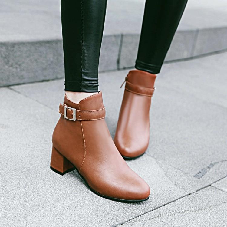 Boot cổ ngắn 6cm quai ngang màu nâu SANG CHẢNH GBN3603