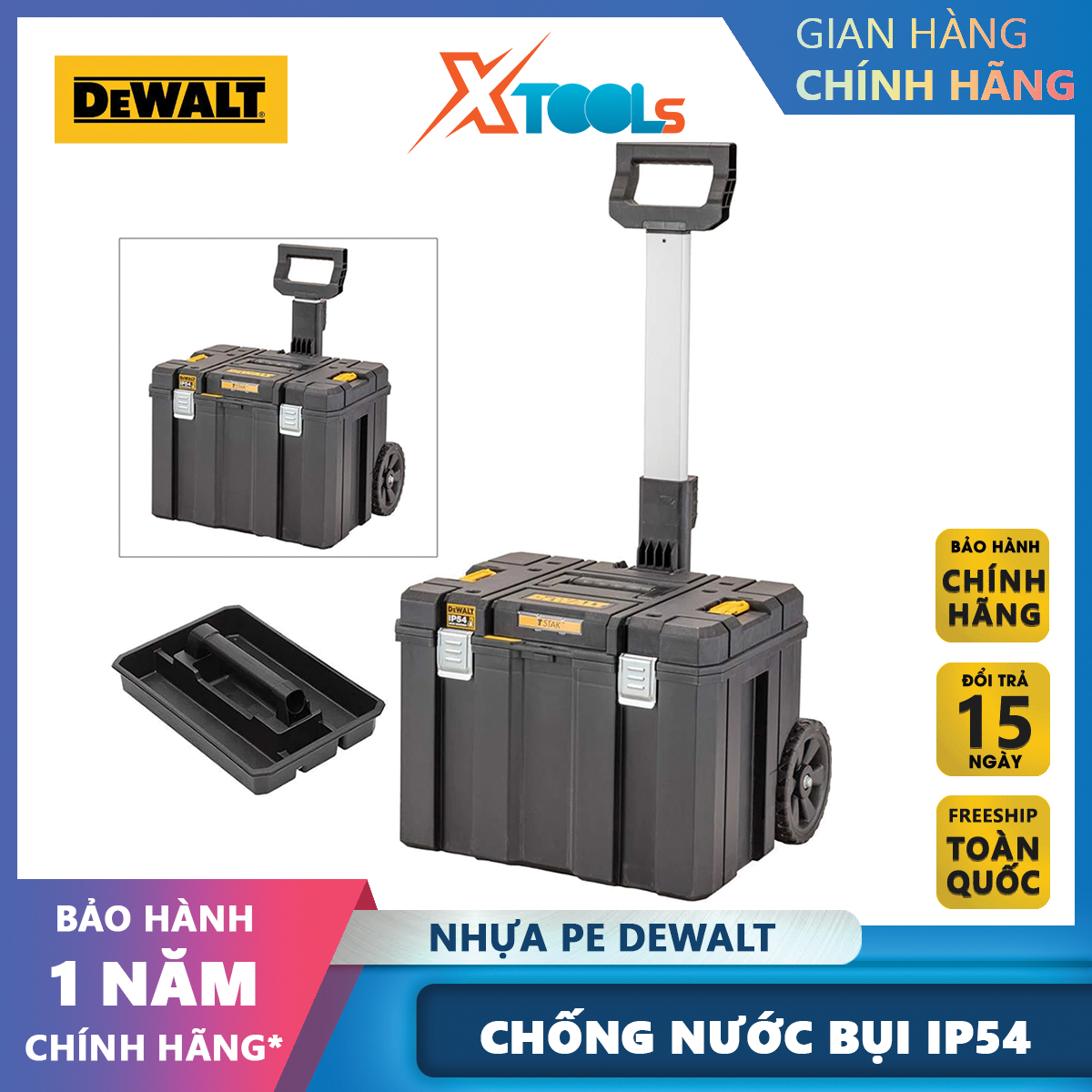 Hộp dụng cụ có tay kéo dewalt dwst83347-1 | thùng nhựa đựng dụng cụ kích thước 526 x 515 x 770 mm chất liệu nhựa abs
