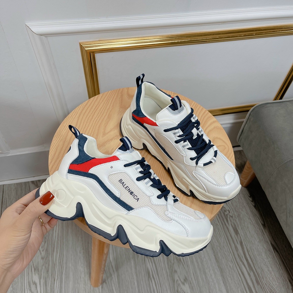 Giày thể thao nữ độn đế, chất da thật phối lưới, giày sneaker nữ phối màu siêu đẹp, tăng chiều cao TT4