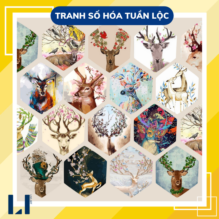Tranh sơn dầu số hóa LIM Art – Tranh tô màu theo số Hươu Và Tuần Lộc