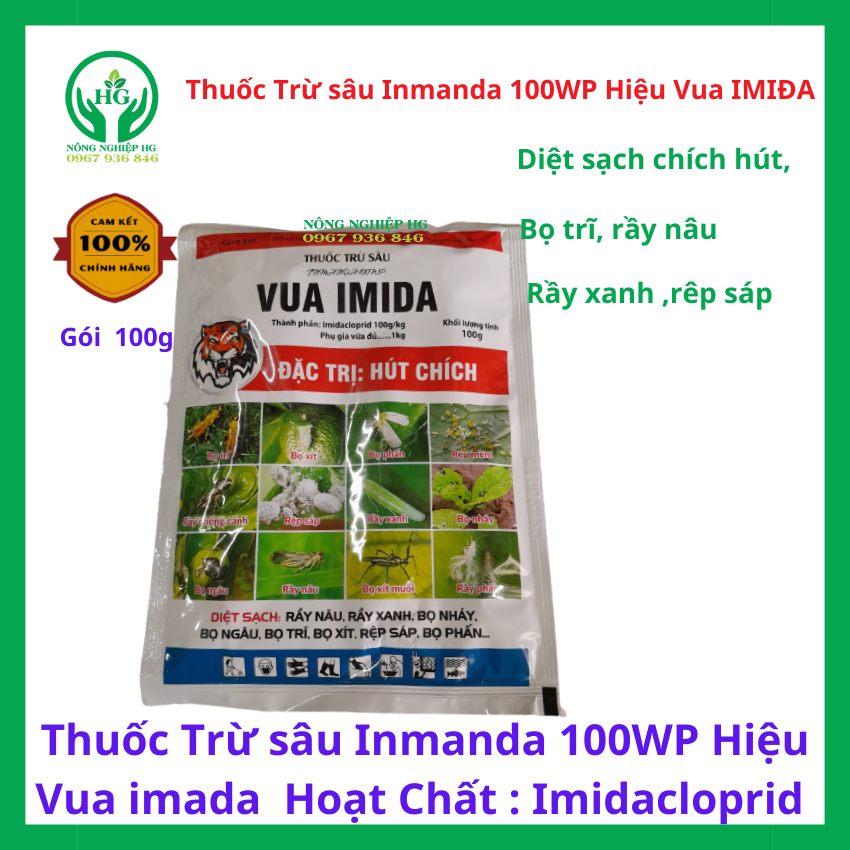 Thuốc trừ sâu Inmanda 100WP hiệu Vua Imida gói 100g hoạt chất Imidacloprid 100g kg Diệt sạch chích hút bọ trĩ rầy nâu rầy xanh ,rêp sáp Vật Tư Nông Nghiệp HG