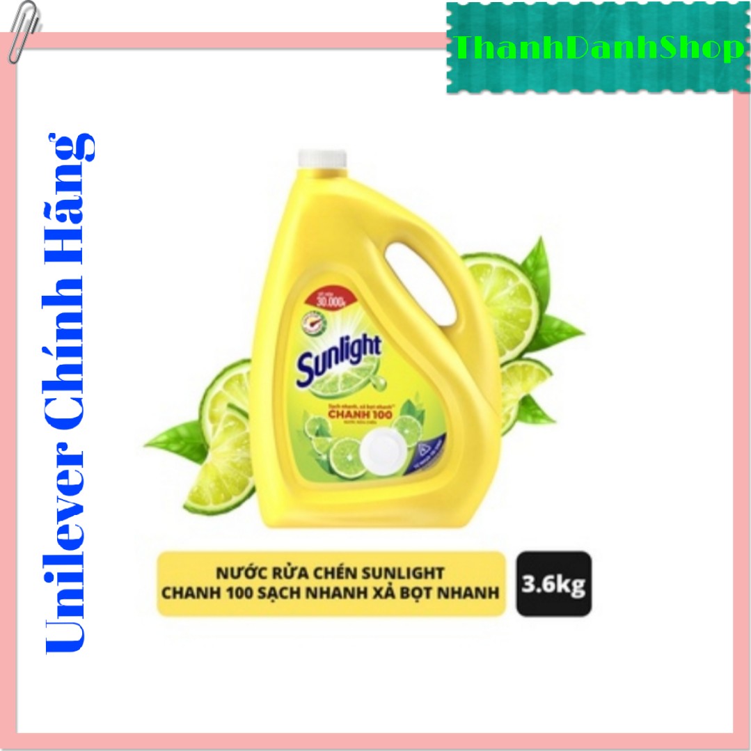 Nước rửa chén Sunlight chanh can 3.8kg tinh chất chanh thiên nhiên 100% không lo dầu mỡ