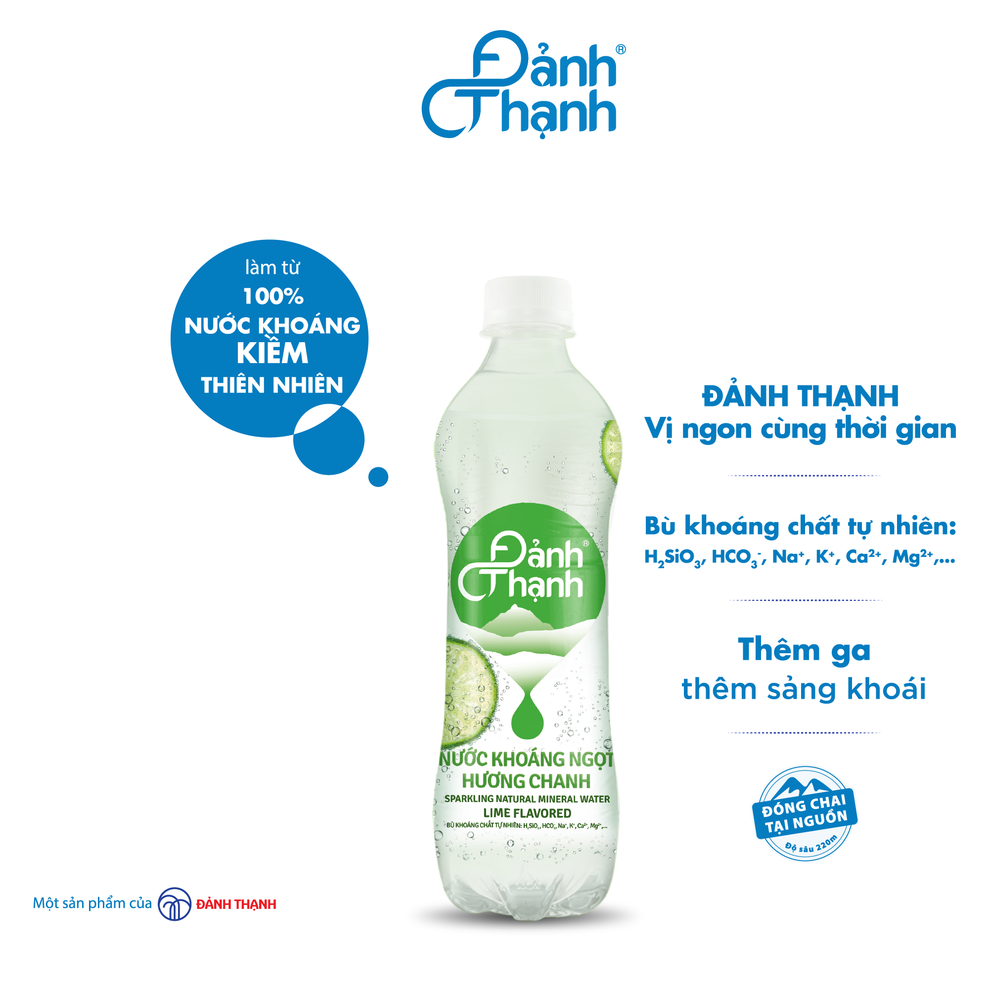 Thùng 24 chai Nước Khoáng Thiên Nhiên Có Ga Đảnh Thạnh Khoáng Chanh chai 430ml