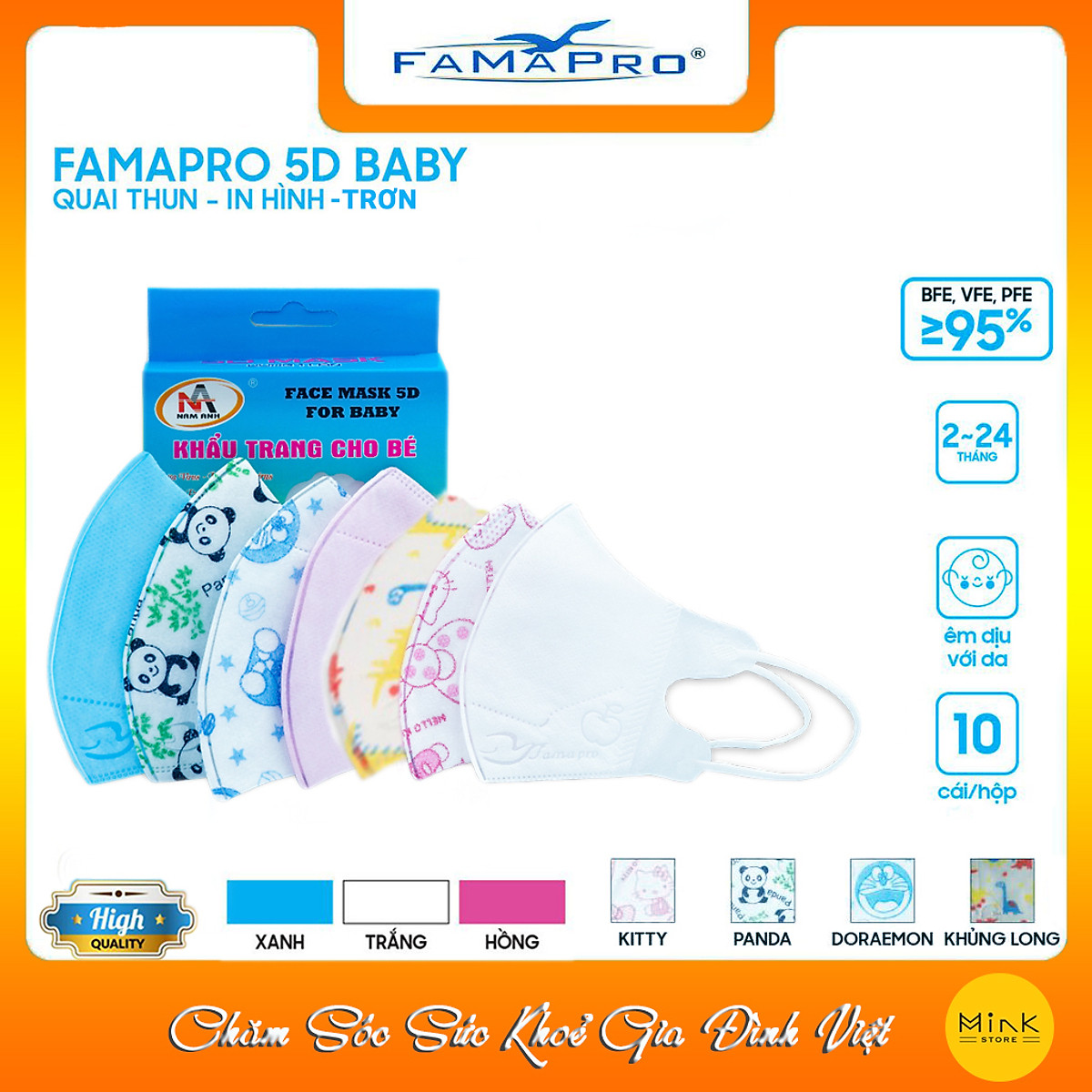 - khẩu trang y tế trẻ em kháng khuẩn 3 lớp Famapro 5D Baby