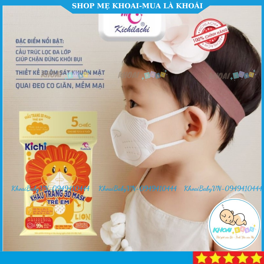 Khẩu trang cho bé, Khẩu Trang Hình thú Cho Bé Kichilachi,Khẩu Trang Kháng Khuẩn, Chống Bụi, An Toàn-Khoababy