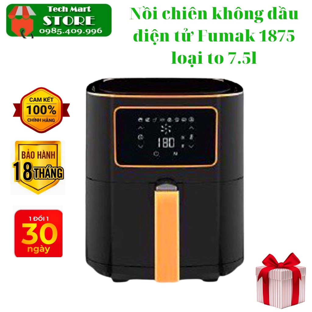 Nồi chiên không dầu Fumak FM- 1875,nồi nướng không dầu Nhật Bản, Dung Tích Lớn 7.5L, Bảng Điều Khiển Điện Tử [ Bảo hành 18 tháng]shop gia dụng dũng hoa 0985409996