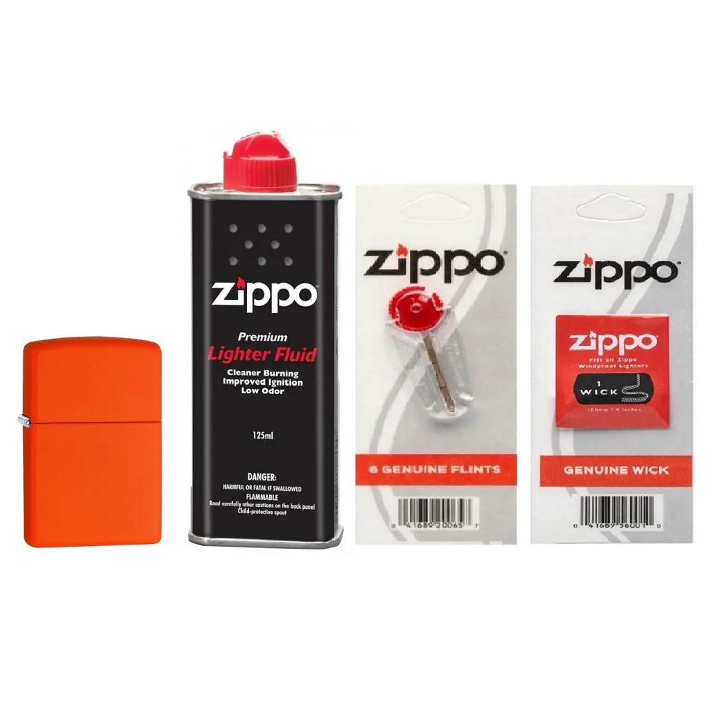 Combo 4 sản phẩm : Bật lửa Zipp Matte Pocket Lighter 231+Xăng+Đá+Bấc