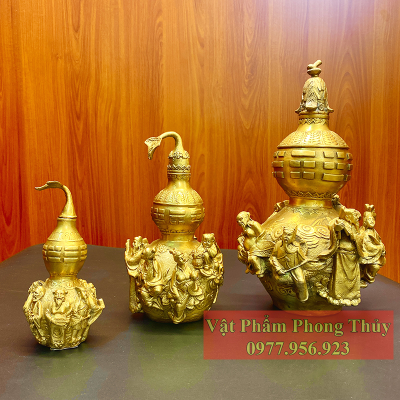 Hồ lô đồng nguyên chất- hồ lô bát tiên 14cm