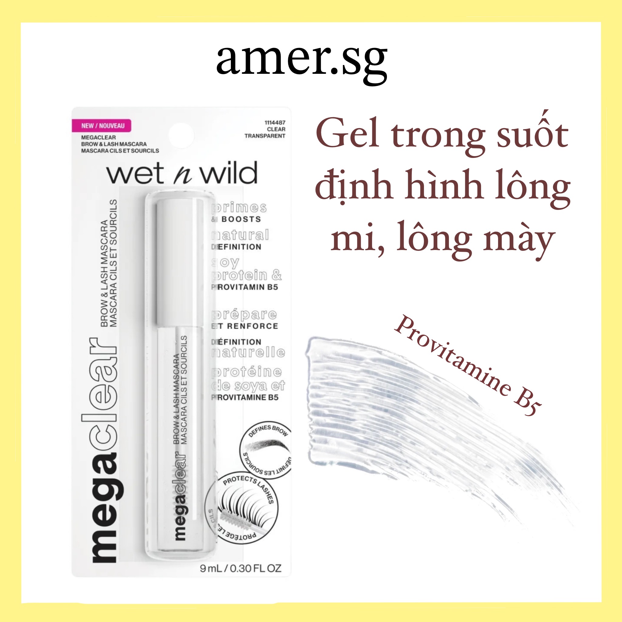 Mascara trong suốt WET N WILD Mega Clear Brow & Lash Mascara, giúp cố định và tạo dáng cho lông mi, lông mày - 9ml